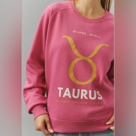 Anthropologie The Zodiac Sweatshirt Catherine O'Sullivan Taurus Pink Size XS New - Picture 3 of 11